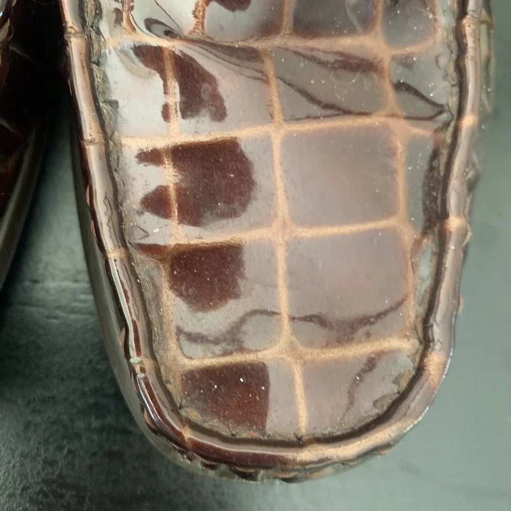 Etienne Aigner CHICKLET 7.5 Brown Crocodile Leather Flat Loafers Buckle Shoes